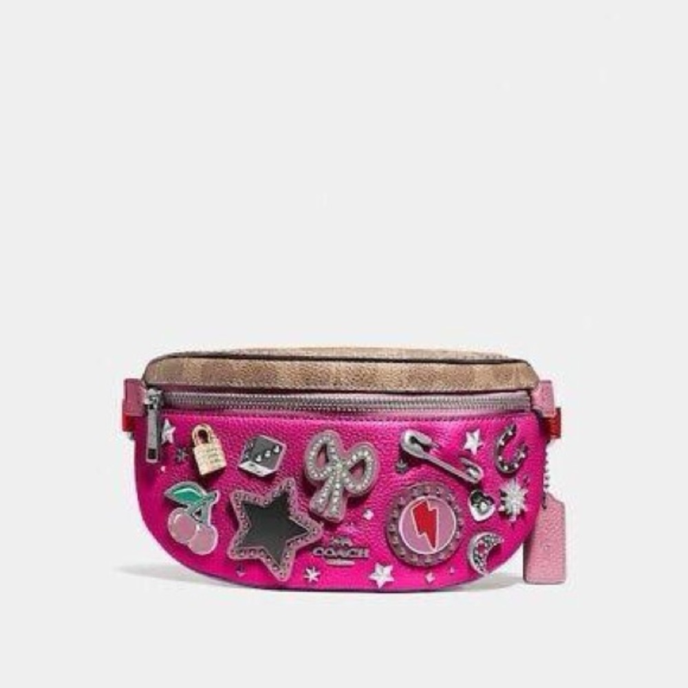 Coach Souvenir Pins Hot Pink Leather/Sig Canvas Belt Bag